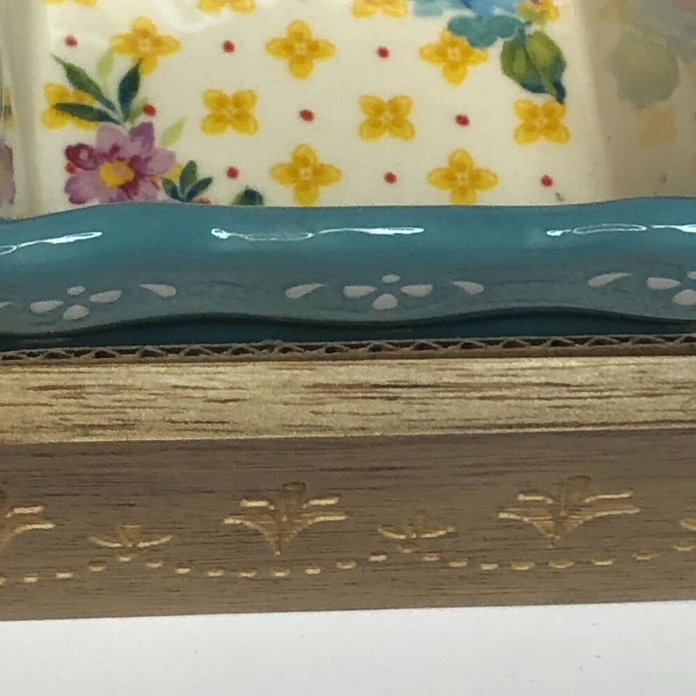 Pioneer Woman Blooming Bouquet Condiment Dish Set Mini Dip Square Bowl Wood Tray - Picture 6 of 11